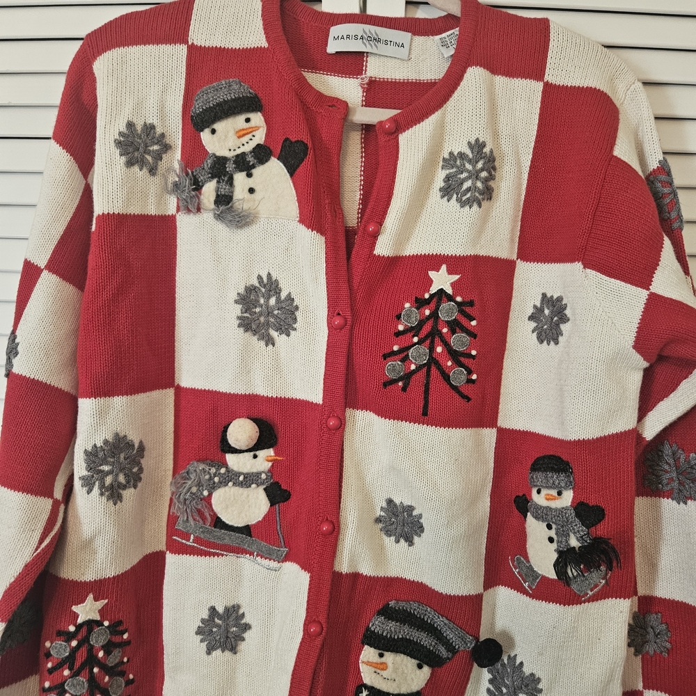 Marisa Christina Festive Red and Cream Cardigan